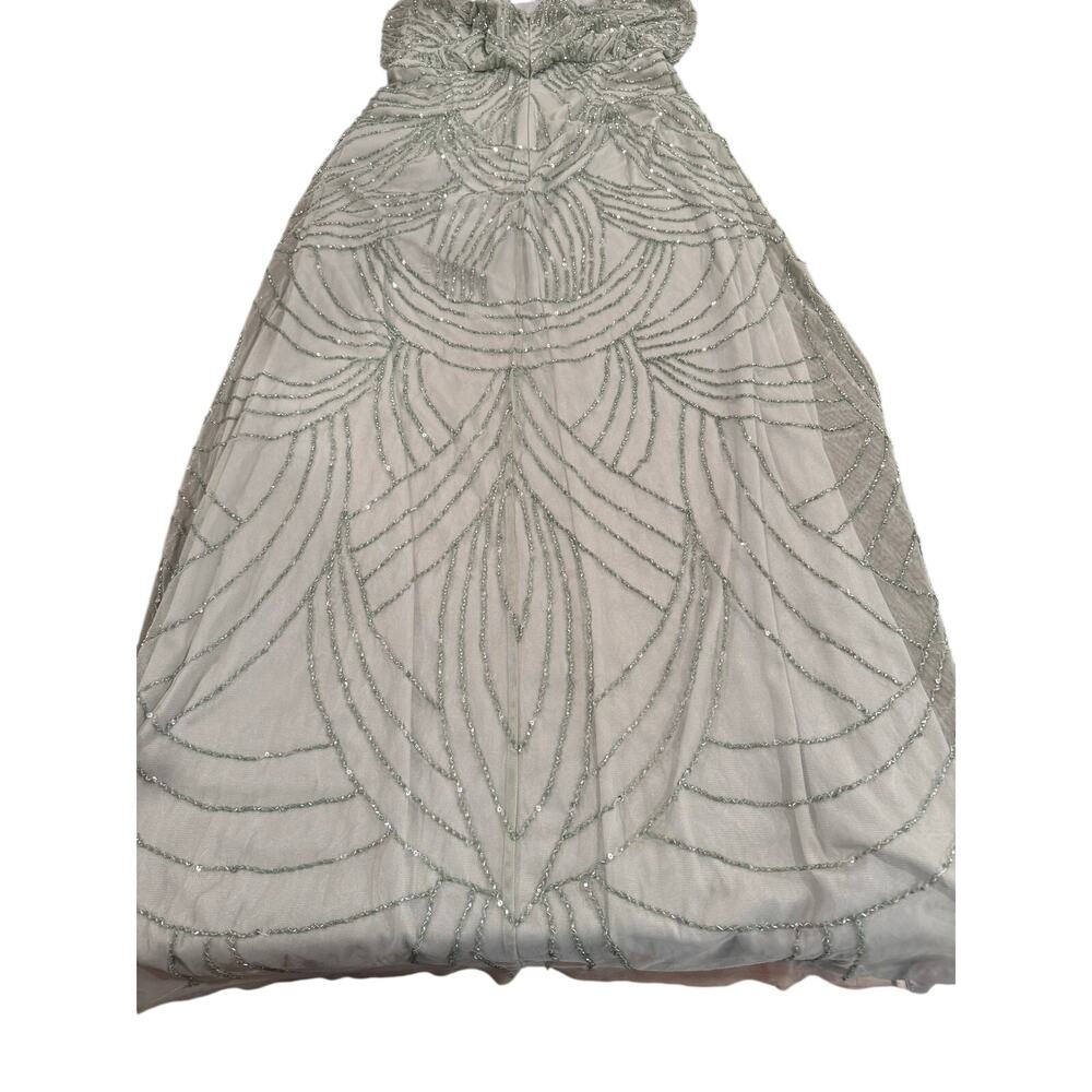 Adrianna Papell Mint Chiffon Beaded Sleeveless Art Deco Gown Ice Ball Size 2 PLL - Picture 13 of 16